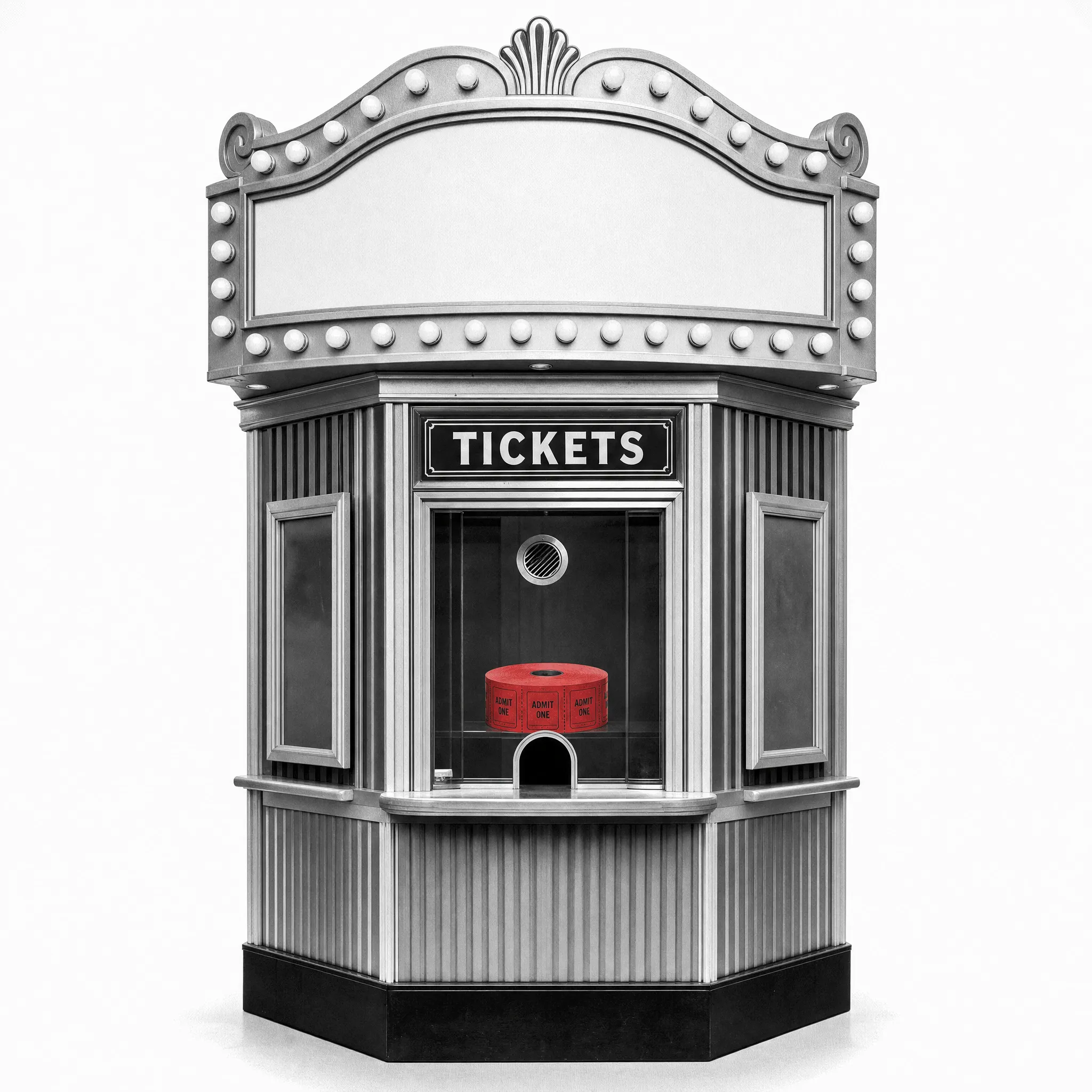 Artwork for Event ticket demand: A theatre ticket booth, marquee bulbs