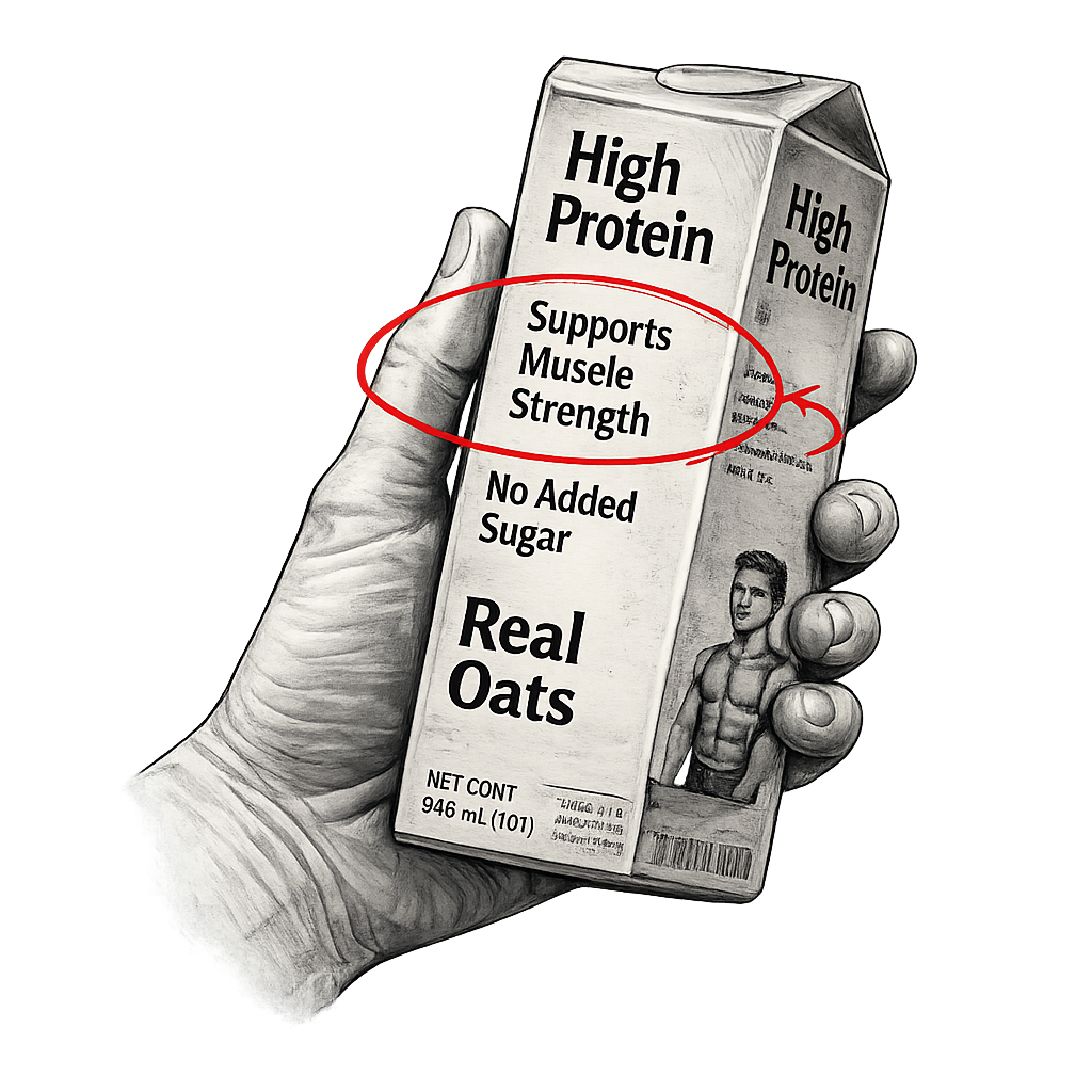 Hand holding a High Protein carton with a claim circled