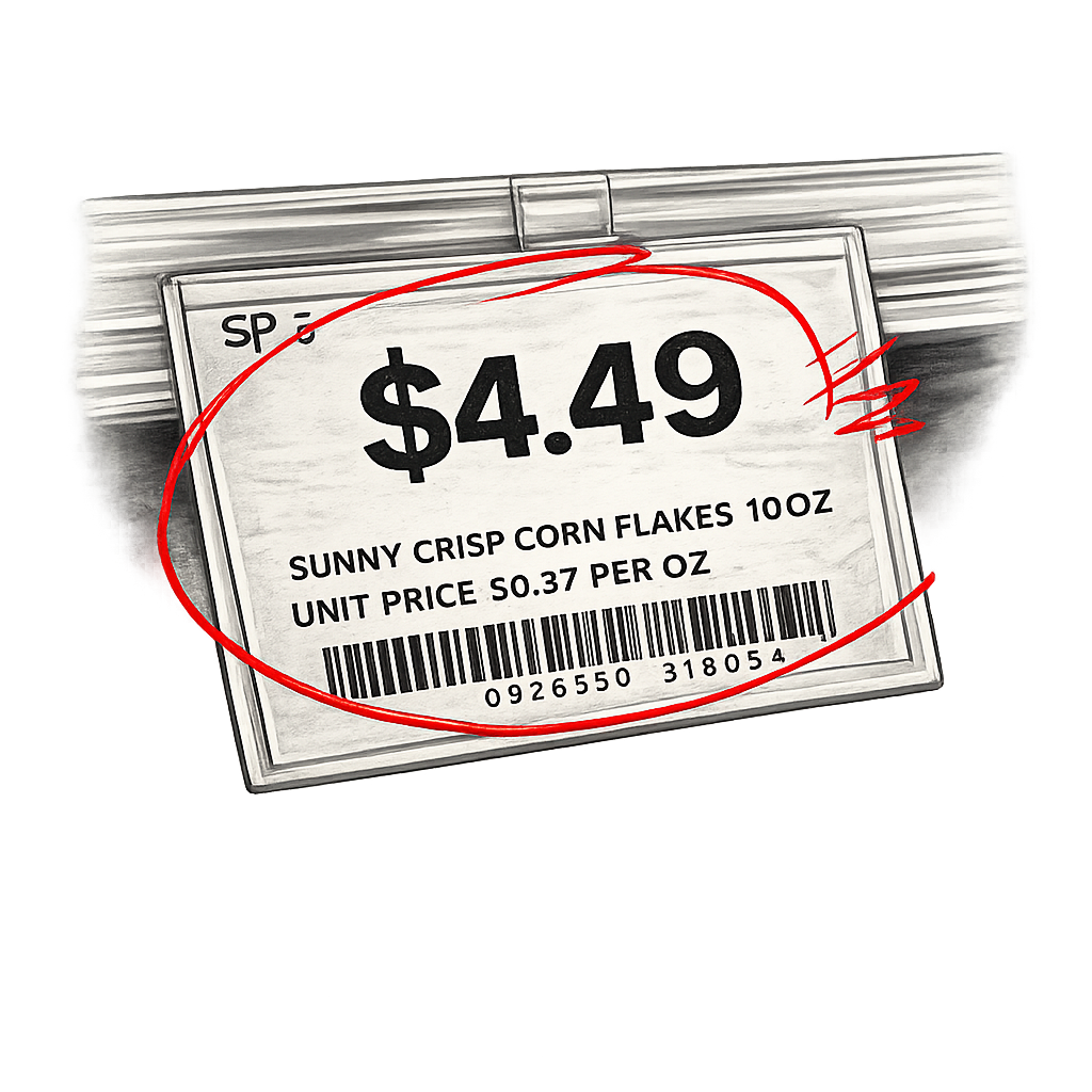 Shelf price tag with the price circled in red